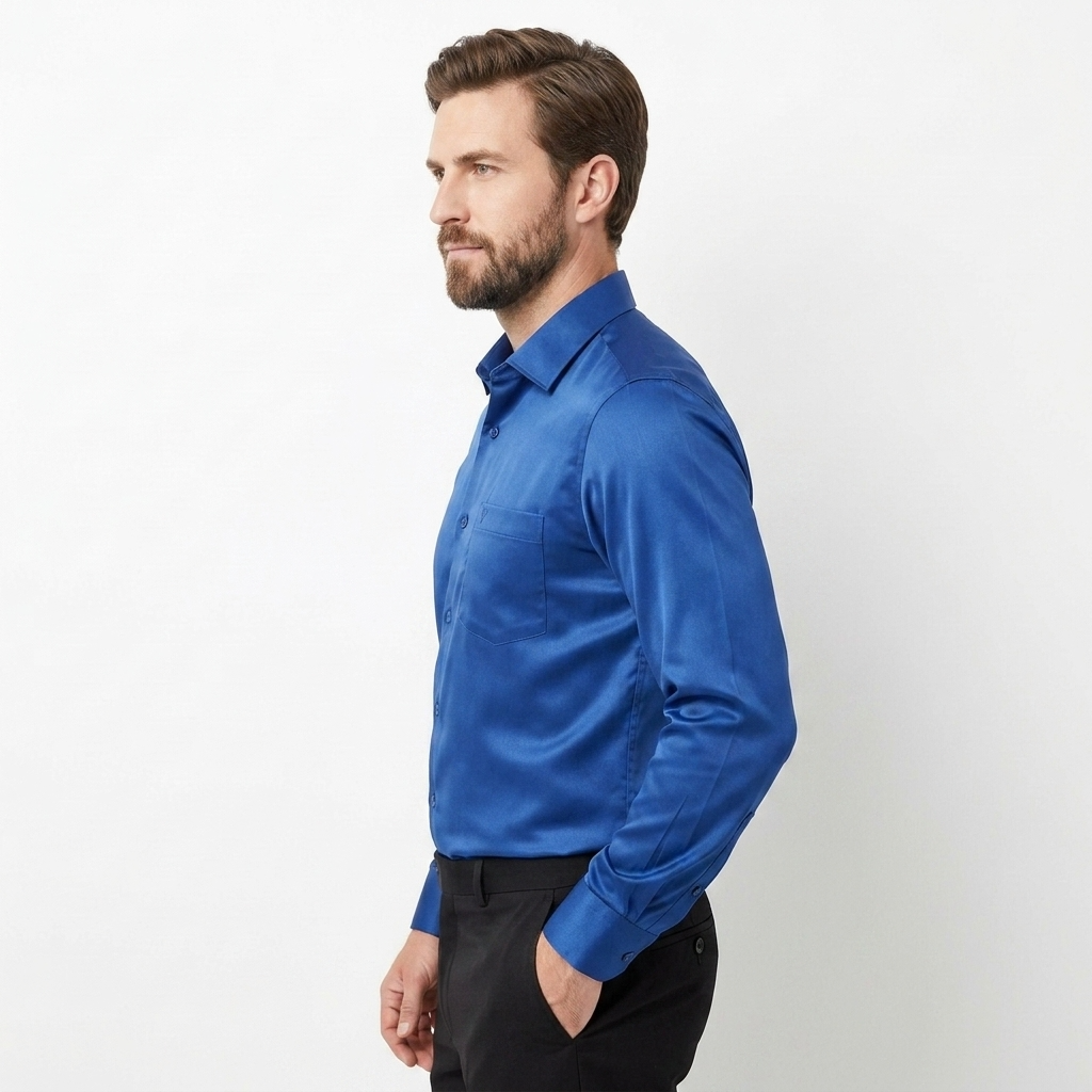 Men's Soft Satin Full-Sleeve Casual & Party Wear Shirt – Navy Blue