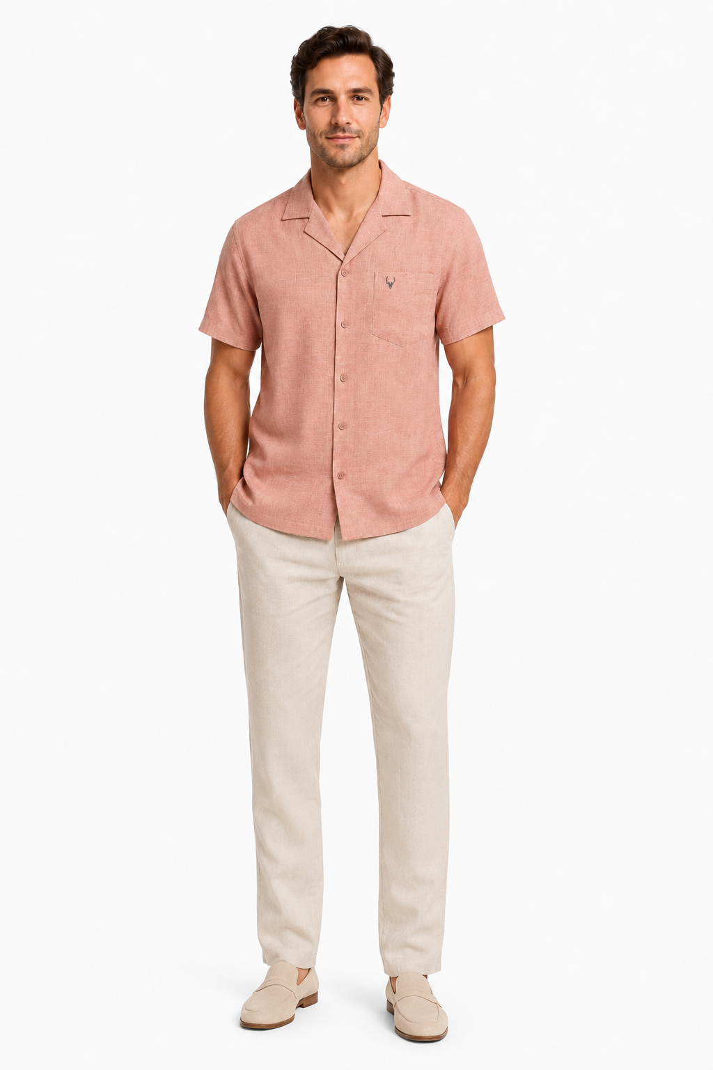 Men’s Premium Linen Cuban Collar Shirt – Pink