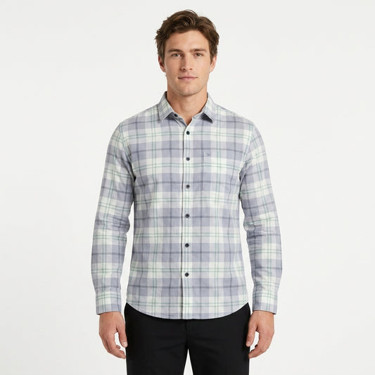 Men's Classic Cotton Check Casual Shirt - Grey