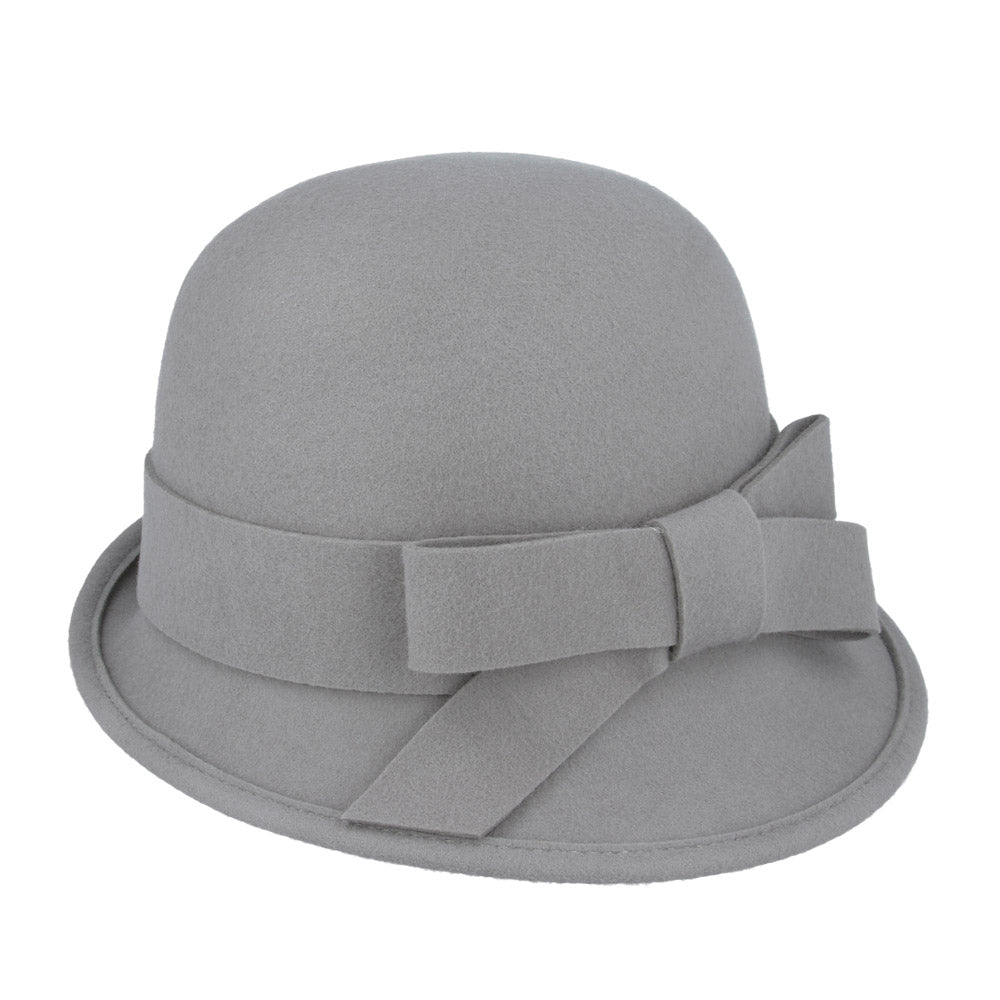 Product Title: Ladies Chic Vintage Wool Cloche Hat with Bow & Belt – Grey