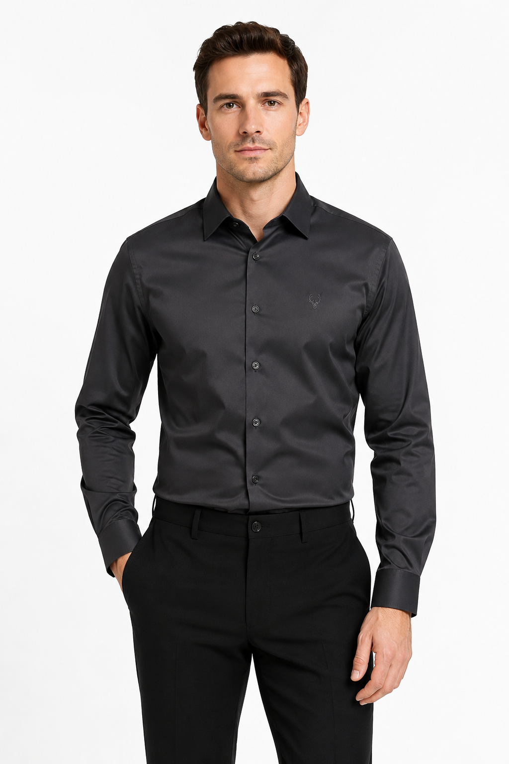 Men’s Premium Full Sleeve Satin Shirt – Charcoal