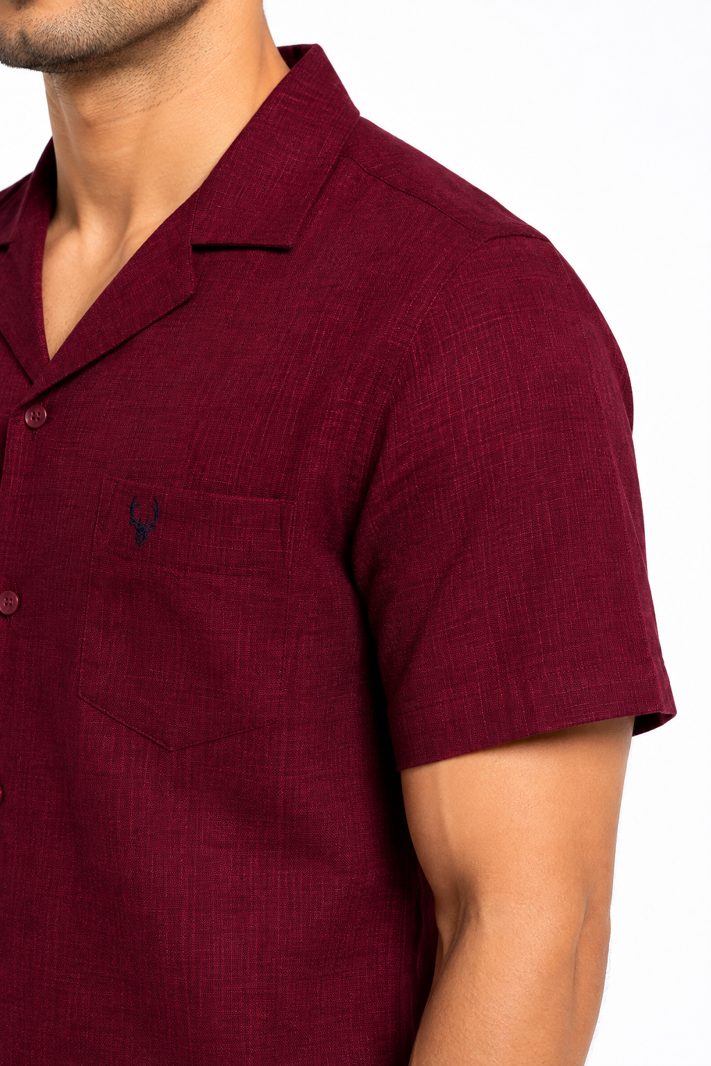 Men’s Premium Linen Cuban Collar Shirt – Maroon