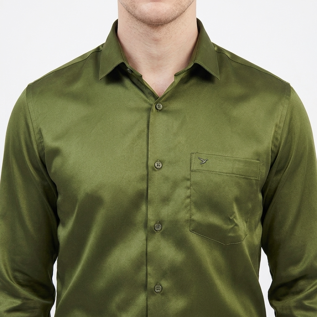Men’s Soft Satin Full-Sleeve Casual & Party Wear Shirt – Green