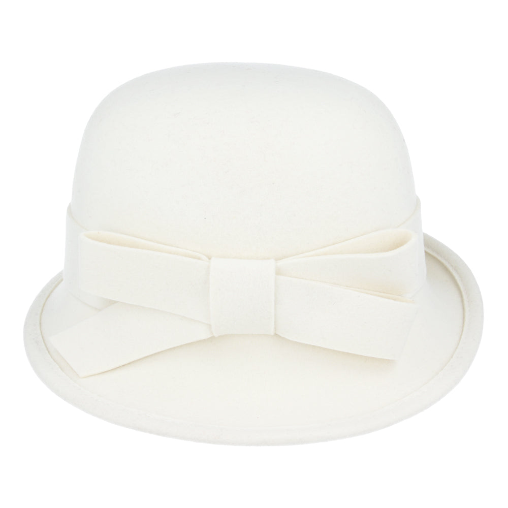 Ladies Chic Vintage Wool Cloche Hat with Bow & Belt – Ivory