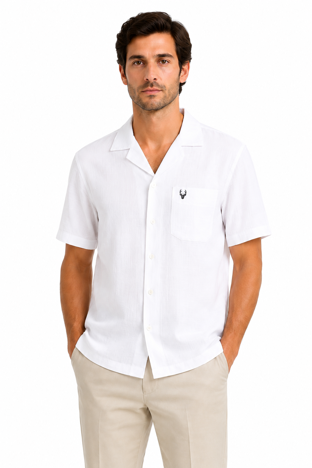 Men’s Premium Linen Cuban Collar Shirt – White