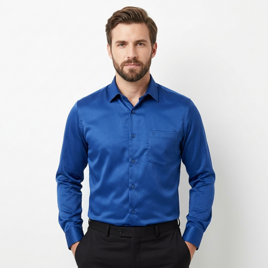 Men's Soft Satin Full-Sleeve Casual & Party Wear Shirt – Navy Blue