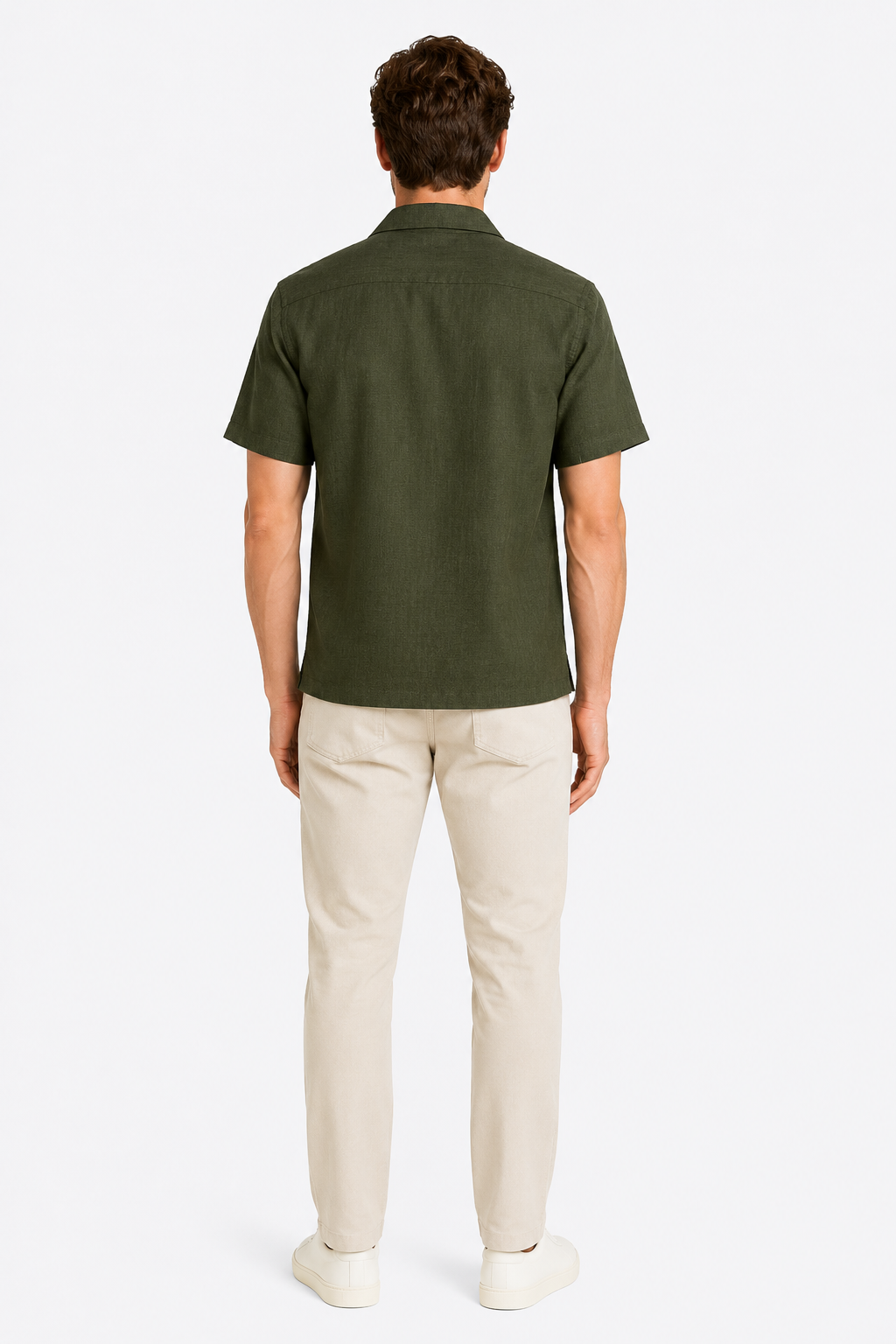 Men’s Premium Linen Cuban Collar Shirt – Olive