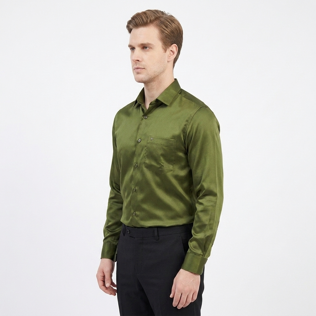 Men’s Soft Satin Full-Sleeve Casual & Party Wear Shirt – Green