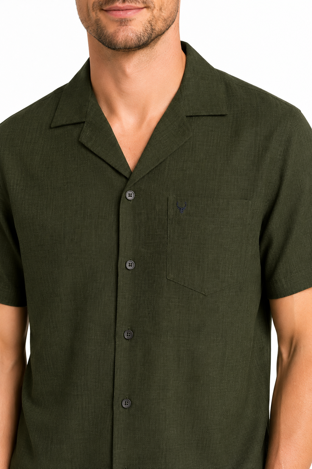 Men’s Premium Linen Cuban Collar Shirt – Olive