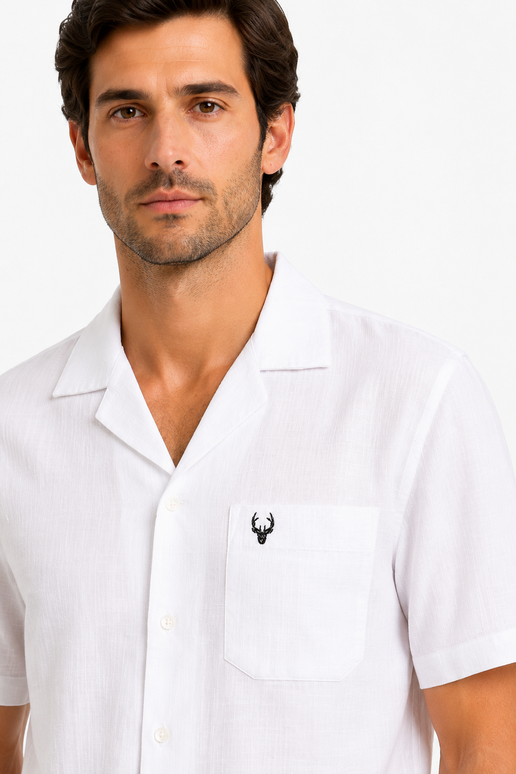 Men’s Premium Linen Cuban Collar Shirt – White