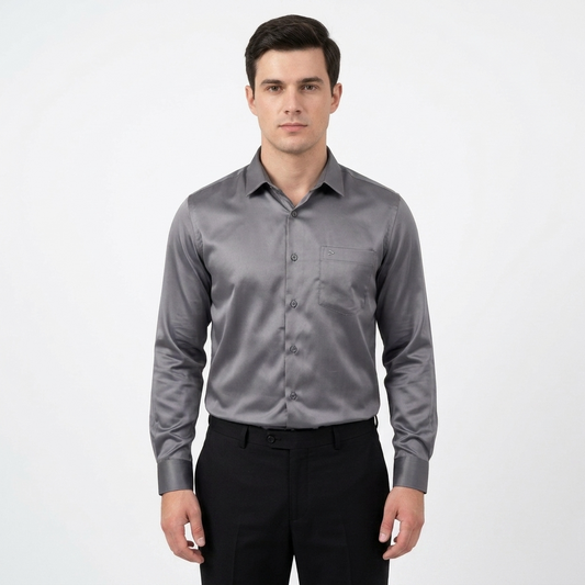Men’s Soft Satin Full-Sleeve Casual & Party Wear Shirt – Dark Grey