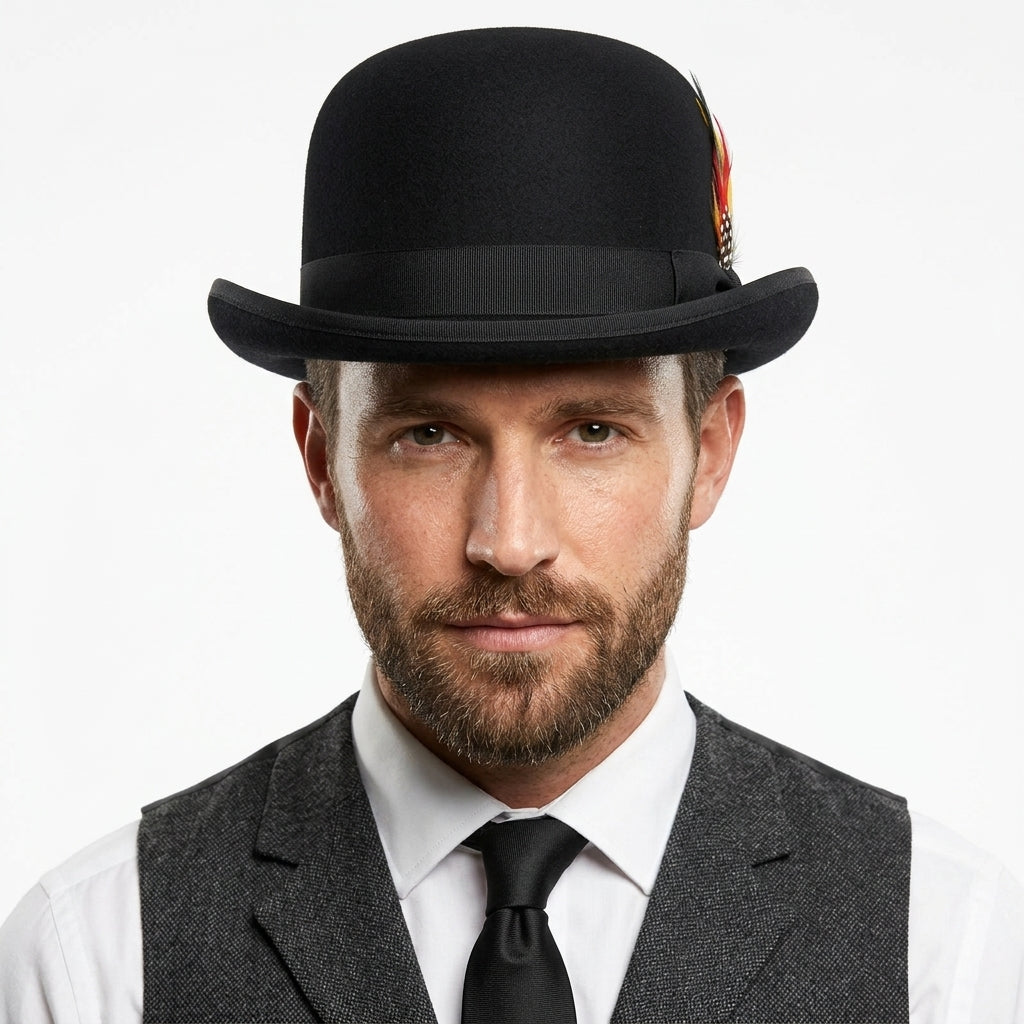 Men's Classic Black Pure Wool Bowlers Hat