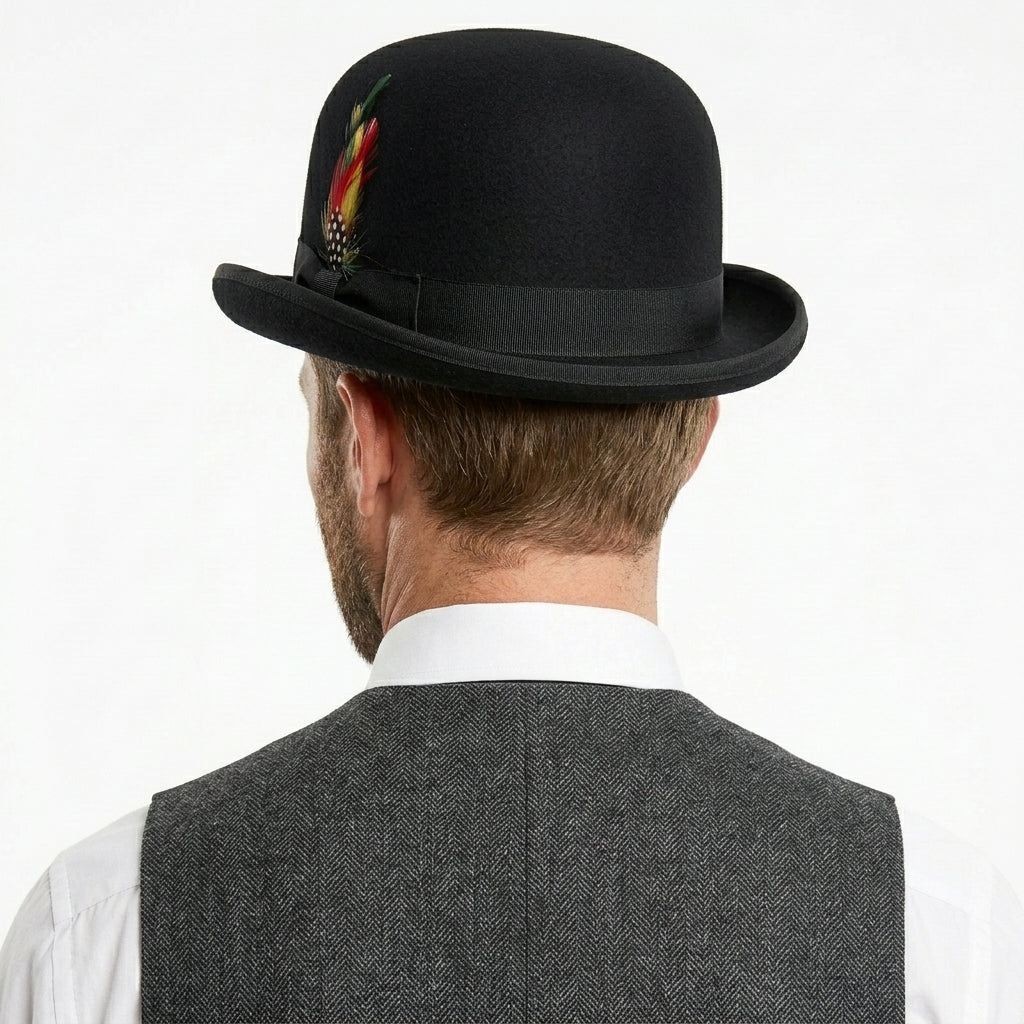 Men's Classic Black Pure Wool Bowlers Hat