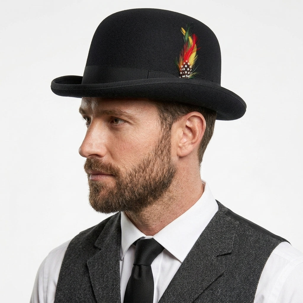 Men's Classic Black Pure Wool Bowlers Hat