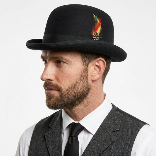 Men's Classic Black 100% Wool Bowler Hat