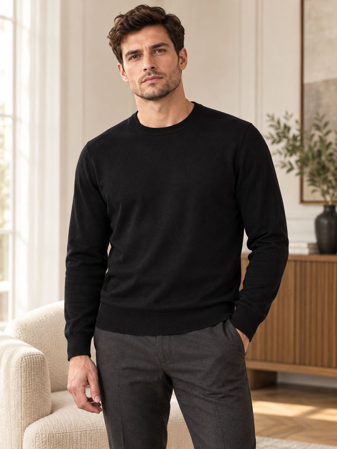 Lazy Crazy London Men's Crew Neck Jumper - Black