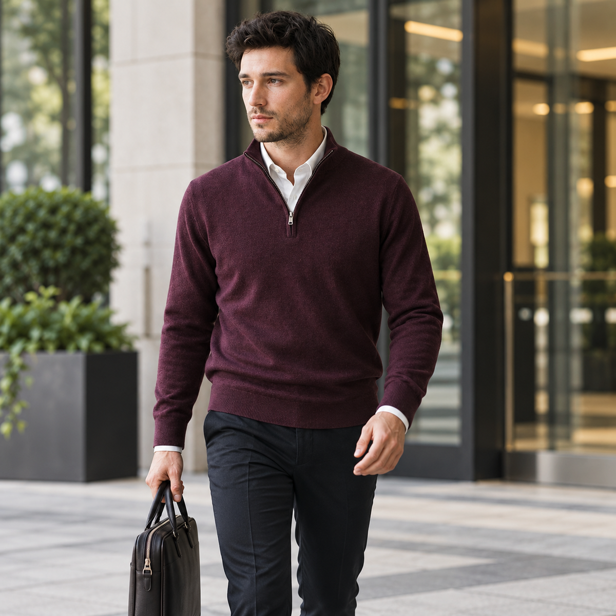 Lazy Crazy London Men's Quarter Zip Jumper - Maroon
