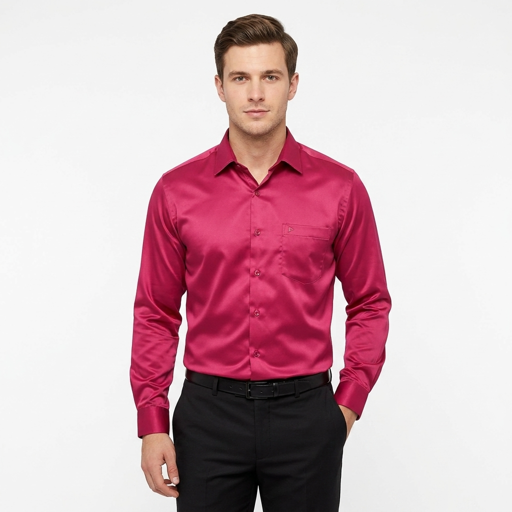 Men’s Soft Satin Full-Sleeve Casual & Party Wear Shirt – Red