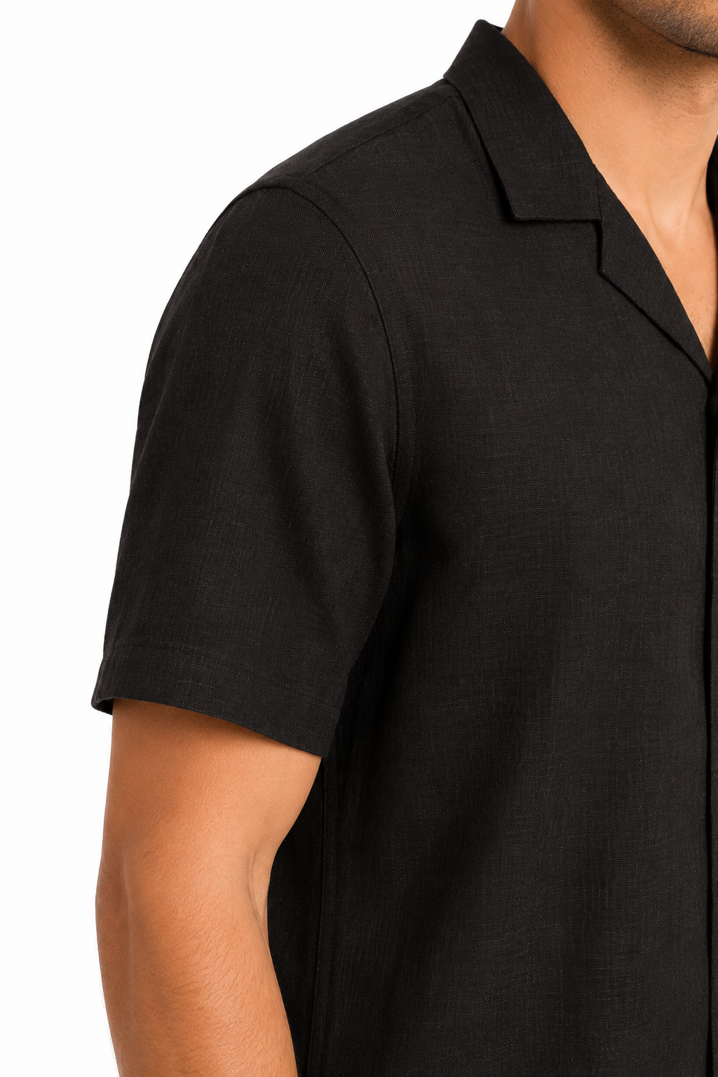 Men’s Premium Linen Cuban Collar Shirt – Black