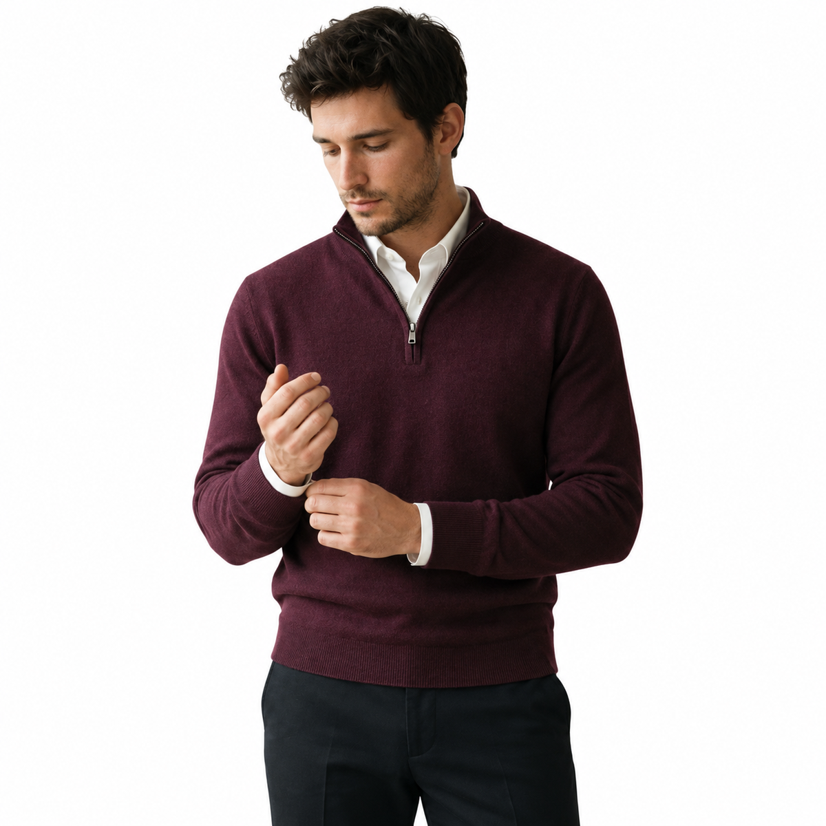 Lazy Crazy London Men's Quarter Zip Jumper - Maroon