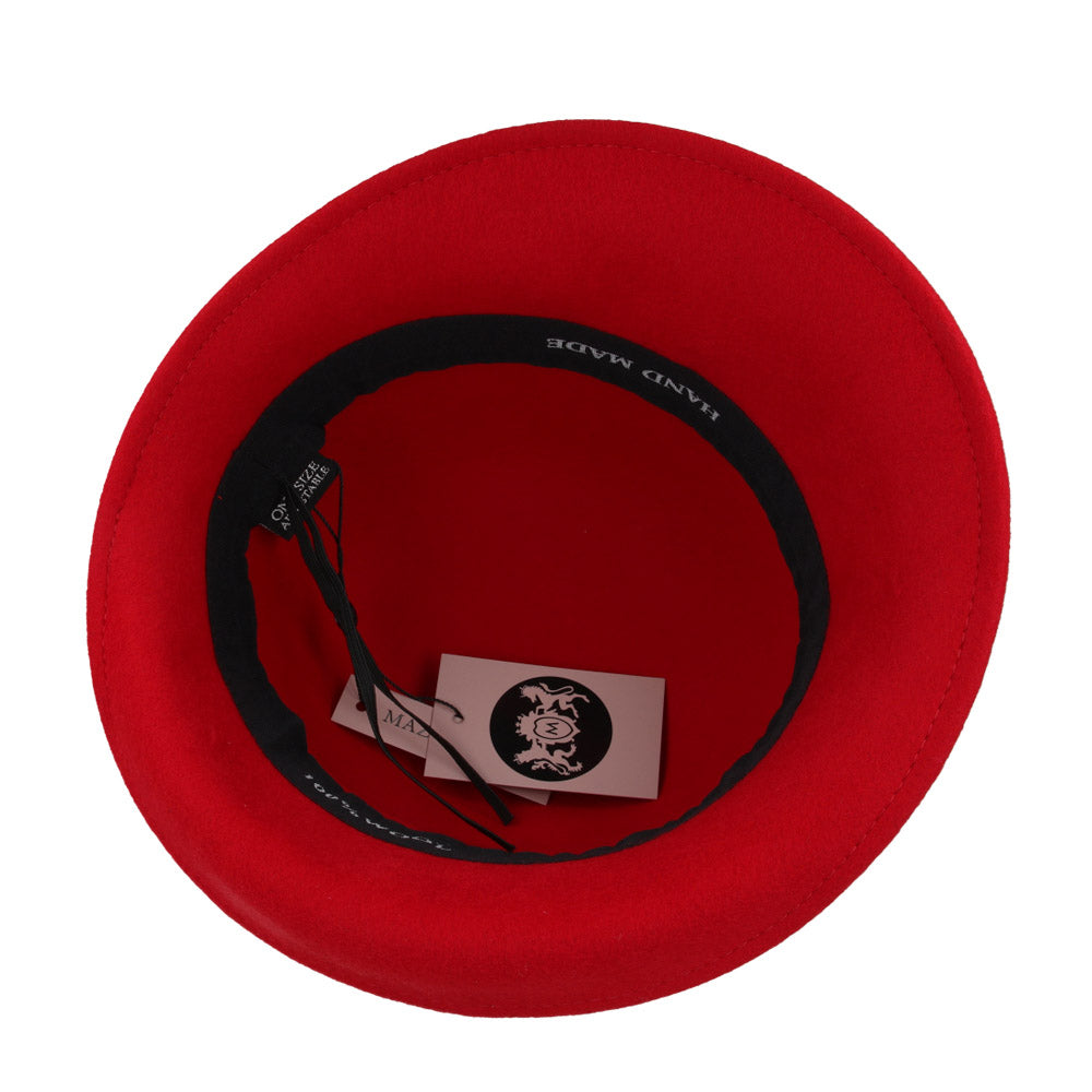 Ladies Chic Vintage Wool Cloche Hat with Bow & Belt – Red
