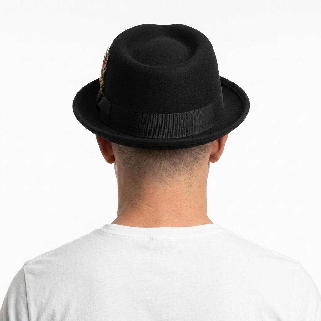 Men's Black Wool Felt Fedora Hat with Feather Accent