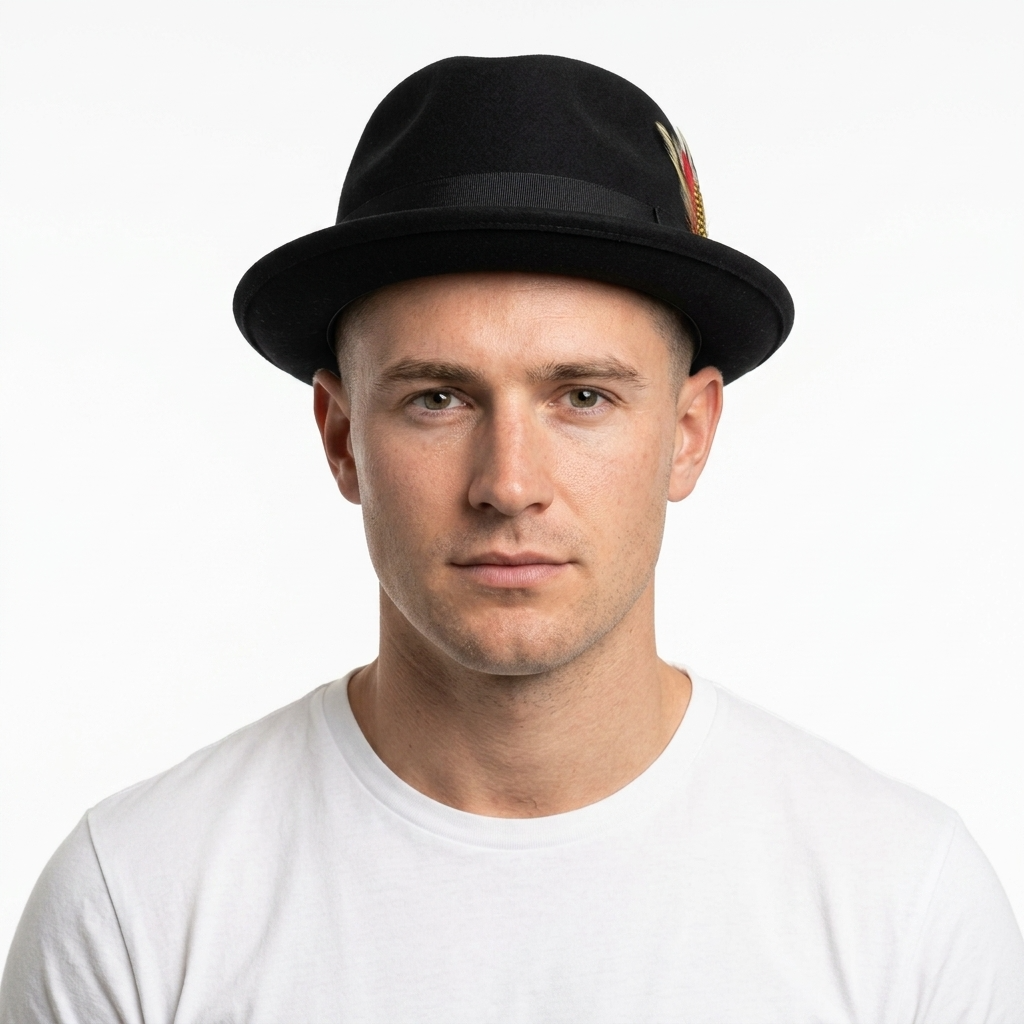 Men's Black Wool Felt Fedora Hat with Feather Accent