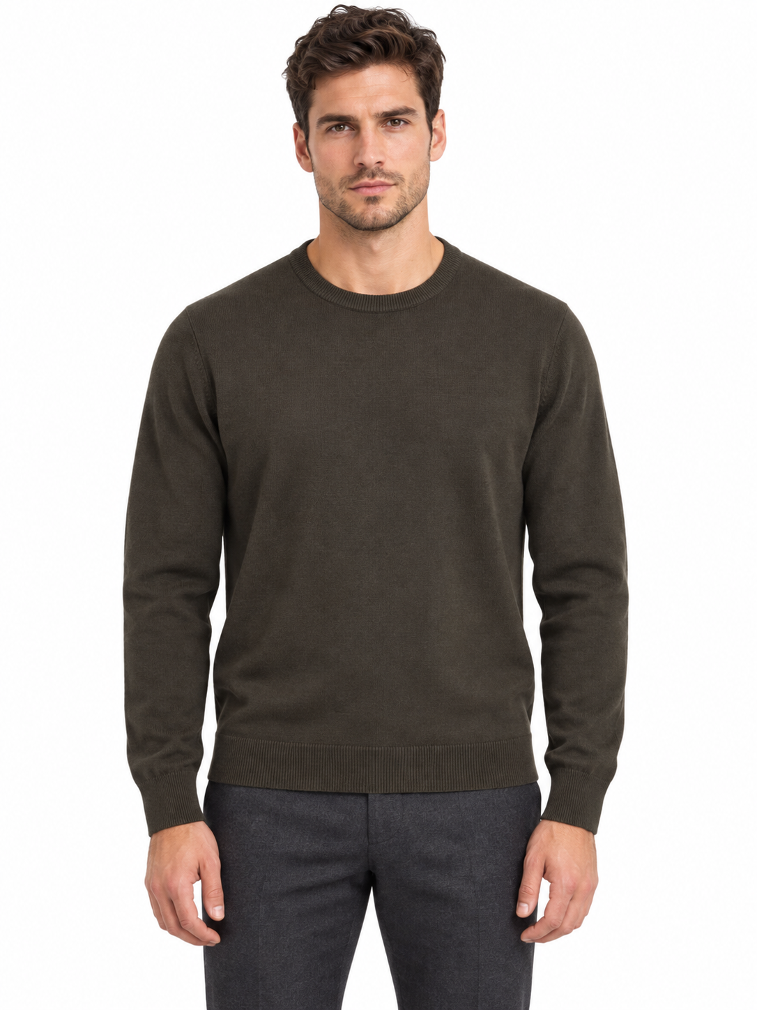 Lazy Crazy London Men's Crew Neck Jumper - Olive Green