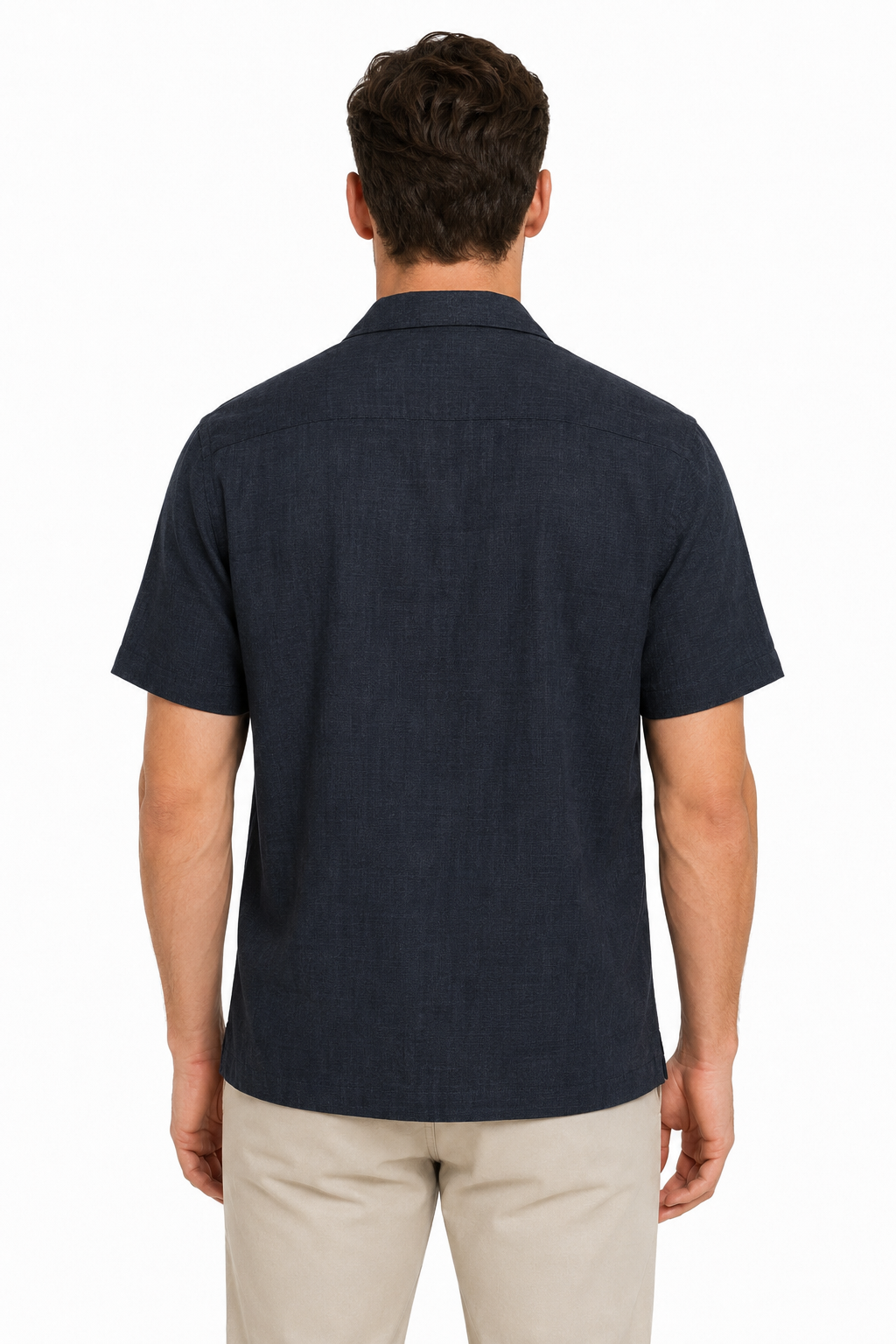 Men’s Premium Linen Cuban Collar Shirt – Navy