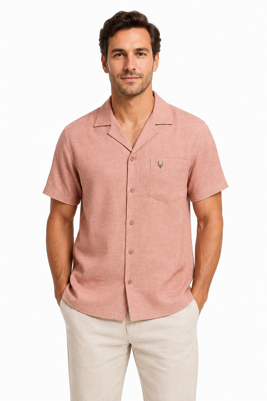 Men’s Premium Linen Cuban Collar Shirt – Pink