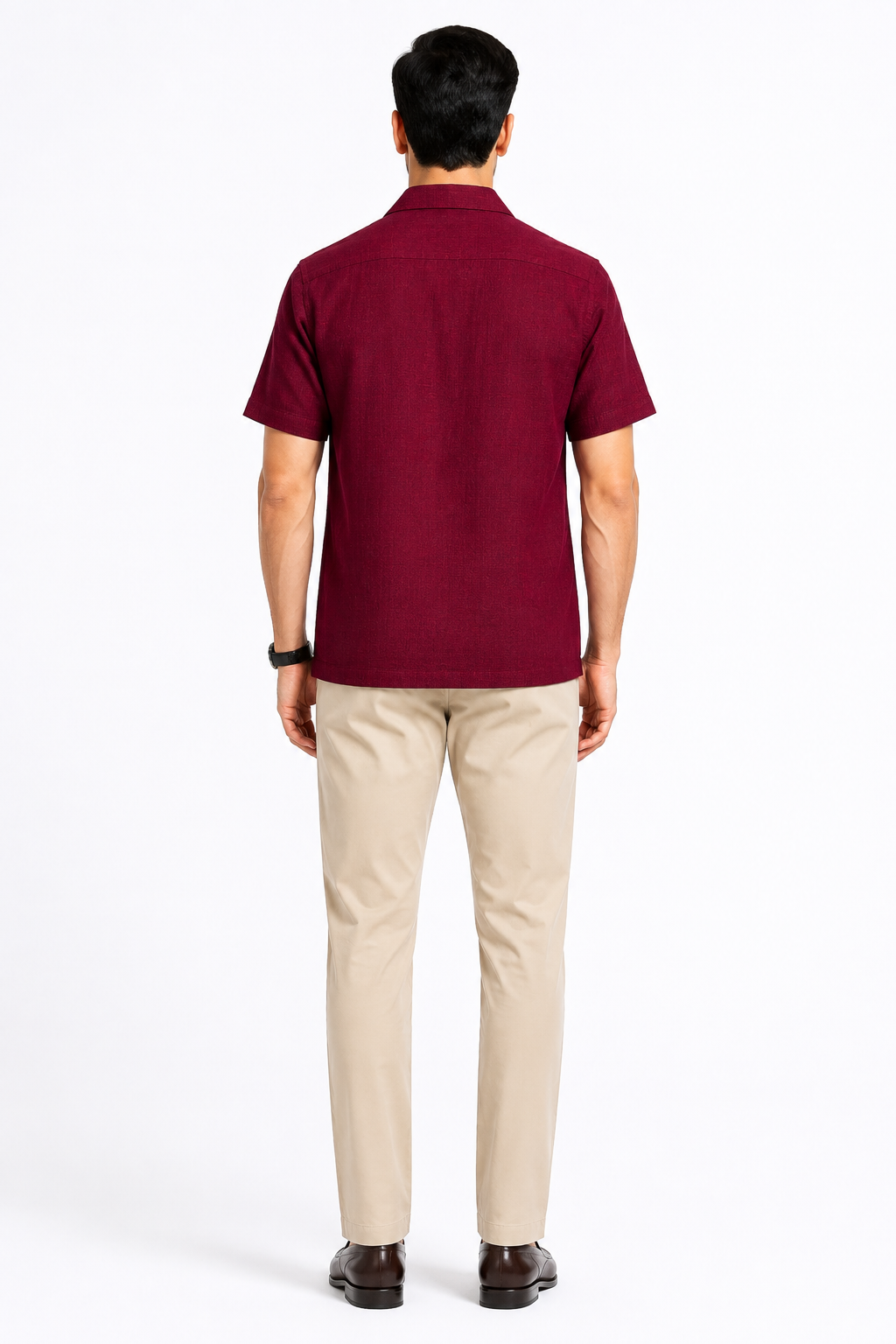 Men’s Premium Linen Cuban Collar Shirt – Maroon