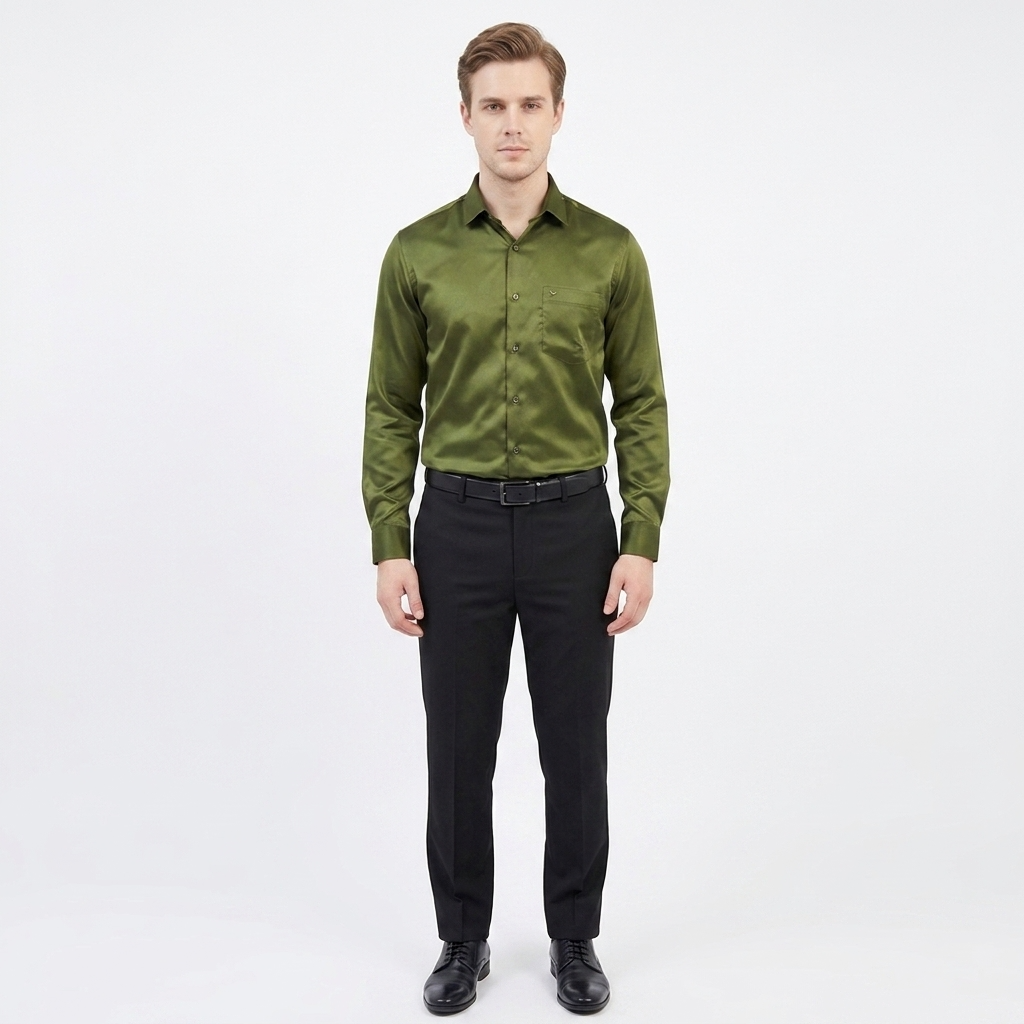 Men’s Soft Satin Full-Sleeve Casual & Party Wear Shirt – Green