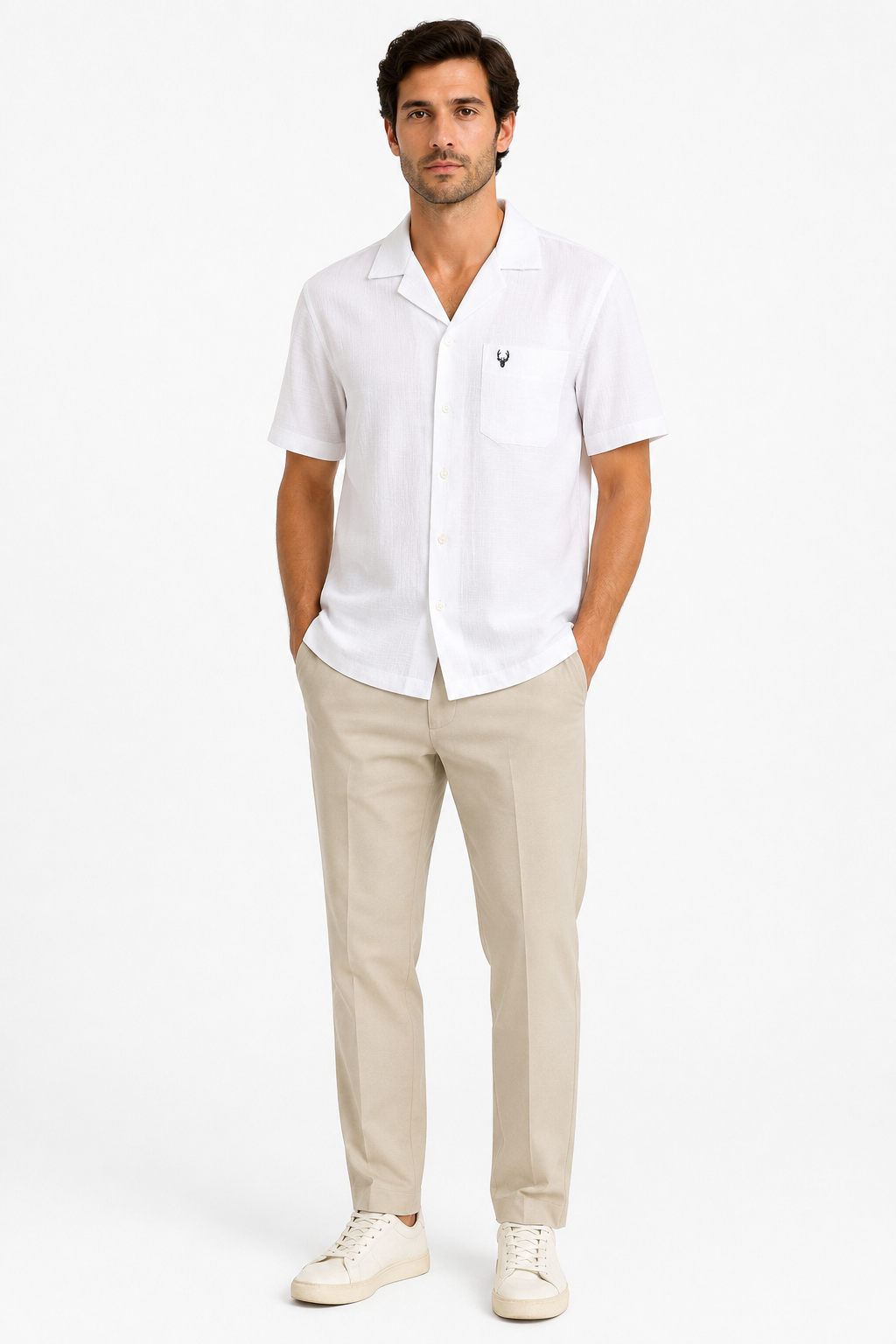 Men’s Premium Linen Cuban Collar Shirt – White
