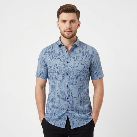 Men's Cotton Half Sleeve Abstract Print Shirt - Blue