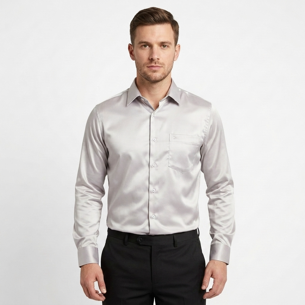 Men’s Soft Satin Full-Sleeve Casual & Party Wear Shirt – Light Grey