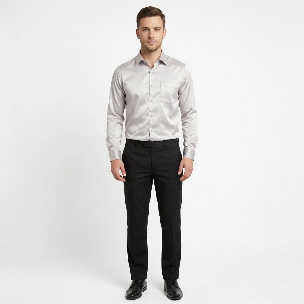 Men’s Soft Satin Full-Sleeve Casual & Party Wear Shirt – Light Grey