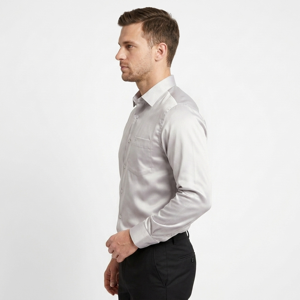 Men’s Soft Satin Full-Sleeve Casual & Party Wear Shirt – Light Grey