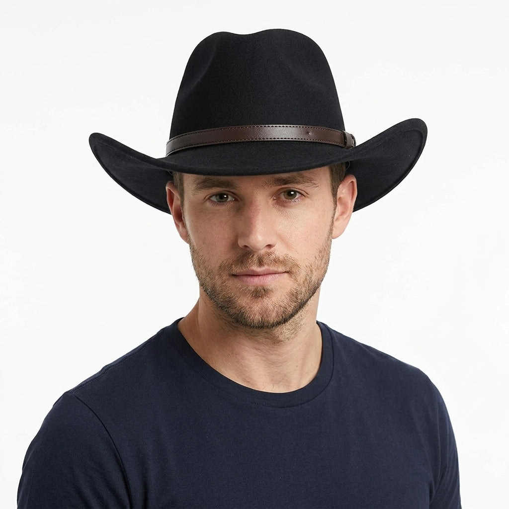 Men's Pure Wool Felt Crushable Cowboy Hat – Black