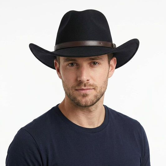 Men's Pure Wool Felt Crushable Cowboy Hat – Black