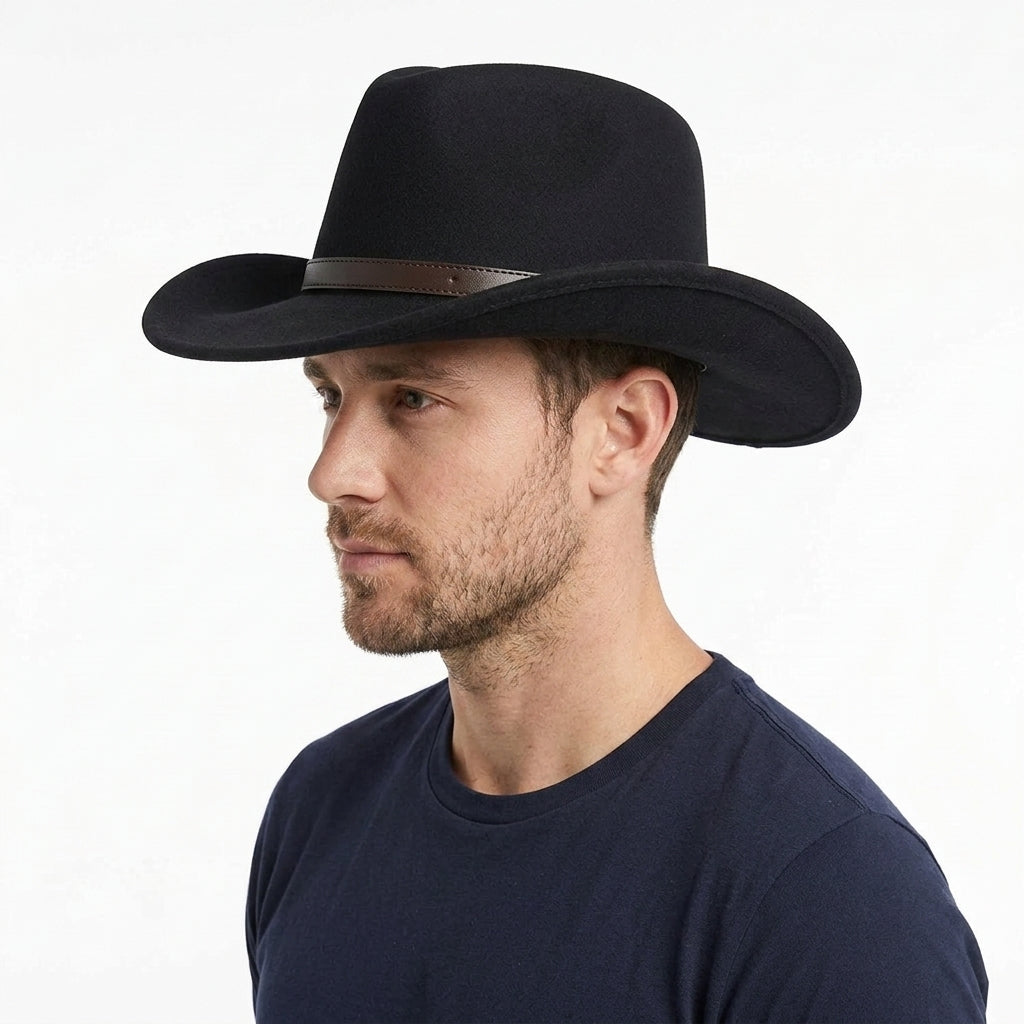 Men's Pure Wool Felt Crushable Cowboy Hat – Black