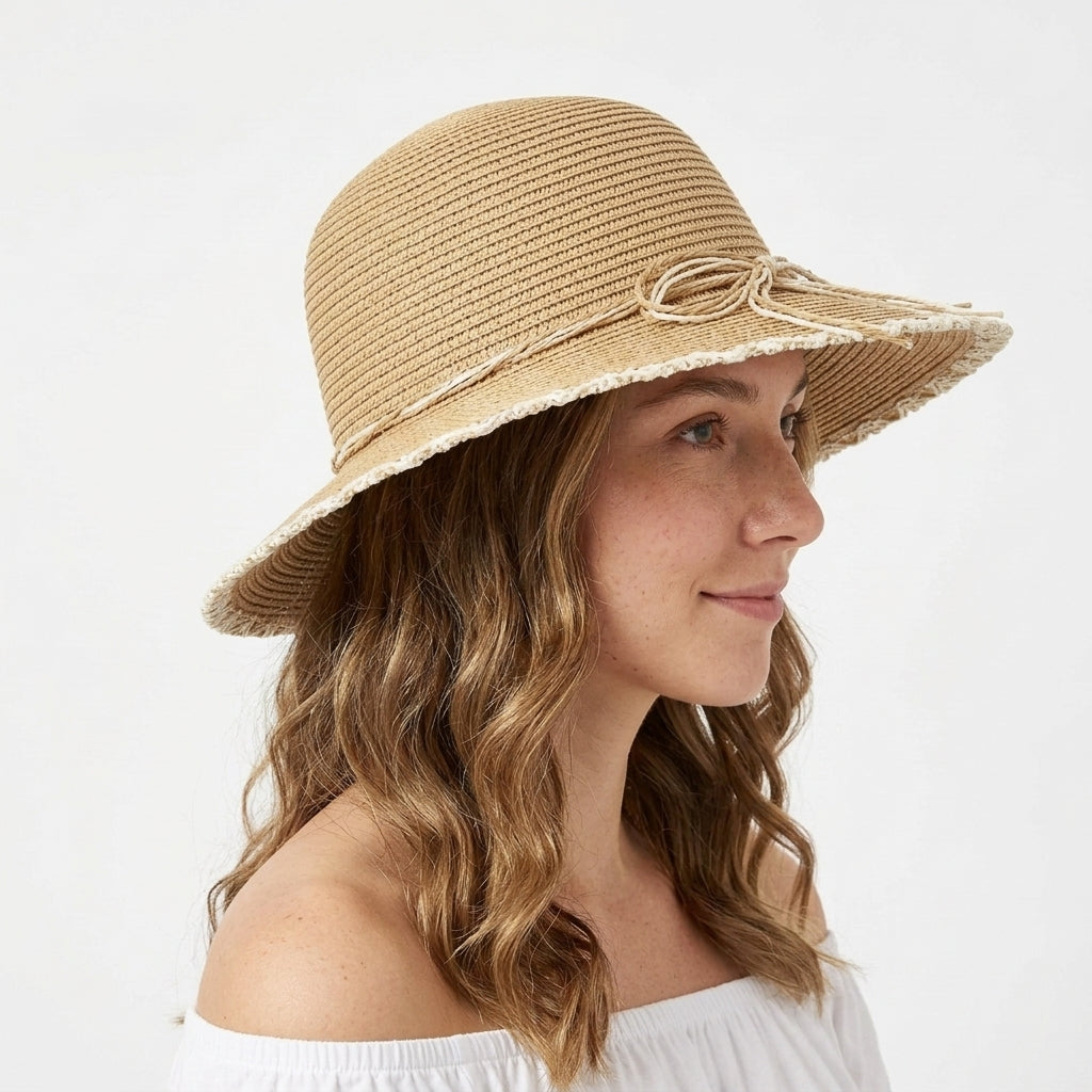 Women's Wide Brim Straw Floppy Sun Hat – Camel