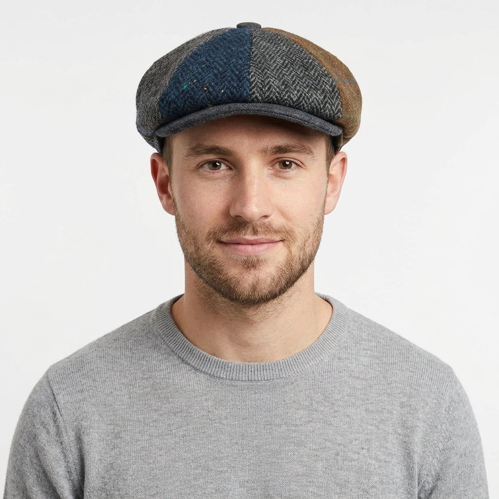Men's Multi-Colour Tweed Wool Blend Patchwork Newsboy Cap
