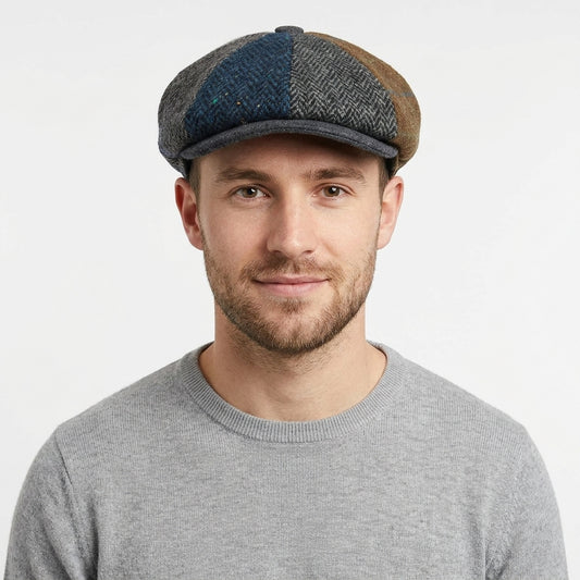 Men's Multi-Colour Tweed Wool Blend Patchwork Newsboy Cap