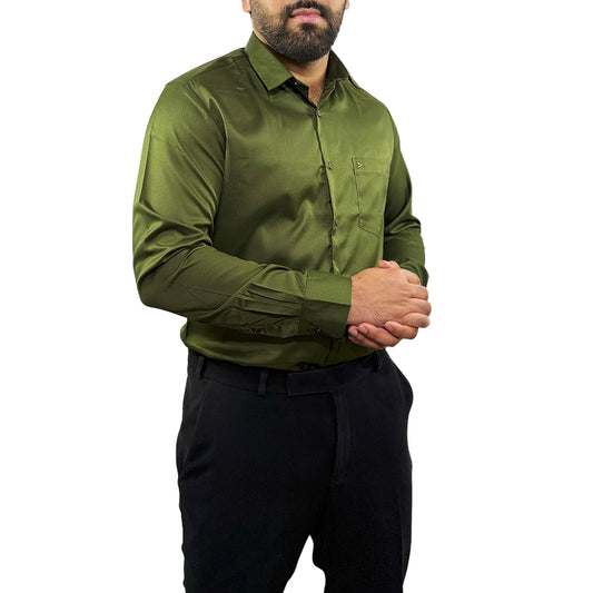 Men's Soft Satin Full Sleeve Casual Wedding & Party Shirt in Green