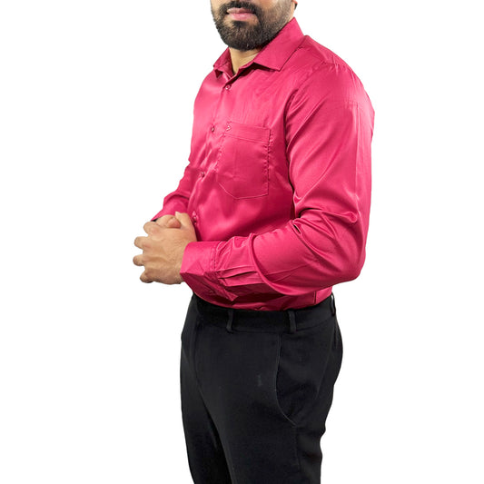 Men's Soft Satin Full Sleeve Casual Wedding & Party Shirt in Red