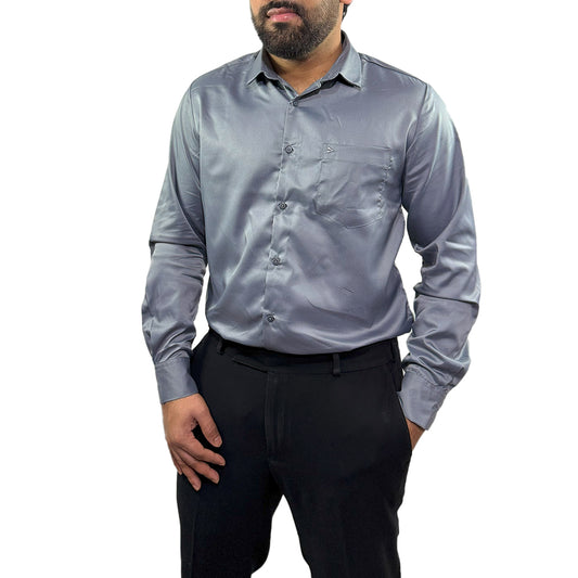 Men's Soft Satin Full Sleeve Casual Wedding & Party Shirt in dark grey