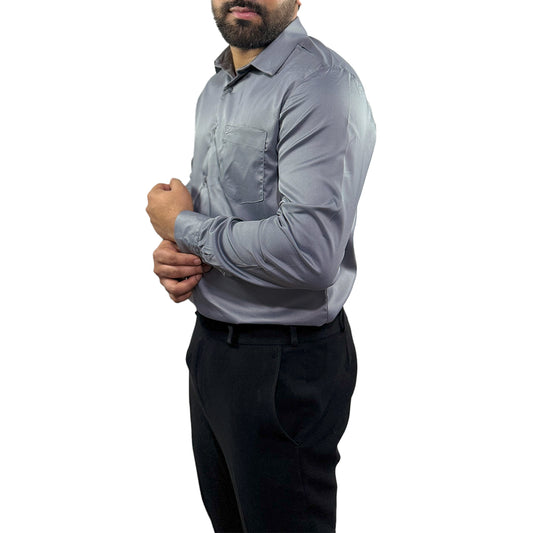 Men's Soft Satin Full Sleeve Casual Wedding & Party Shirt in dark grey