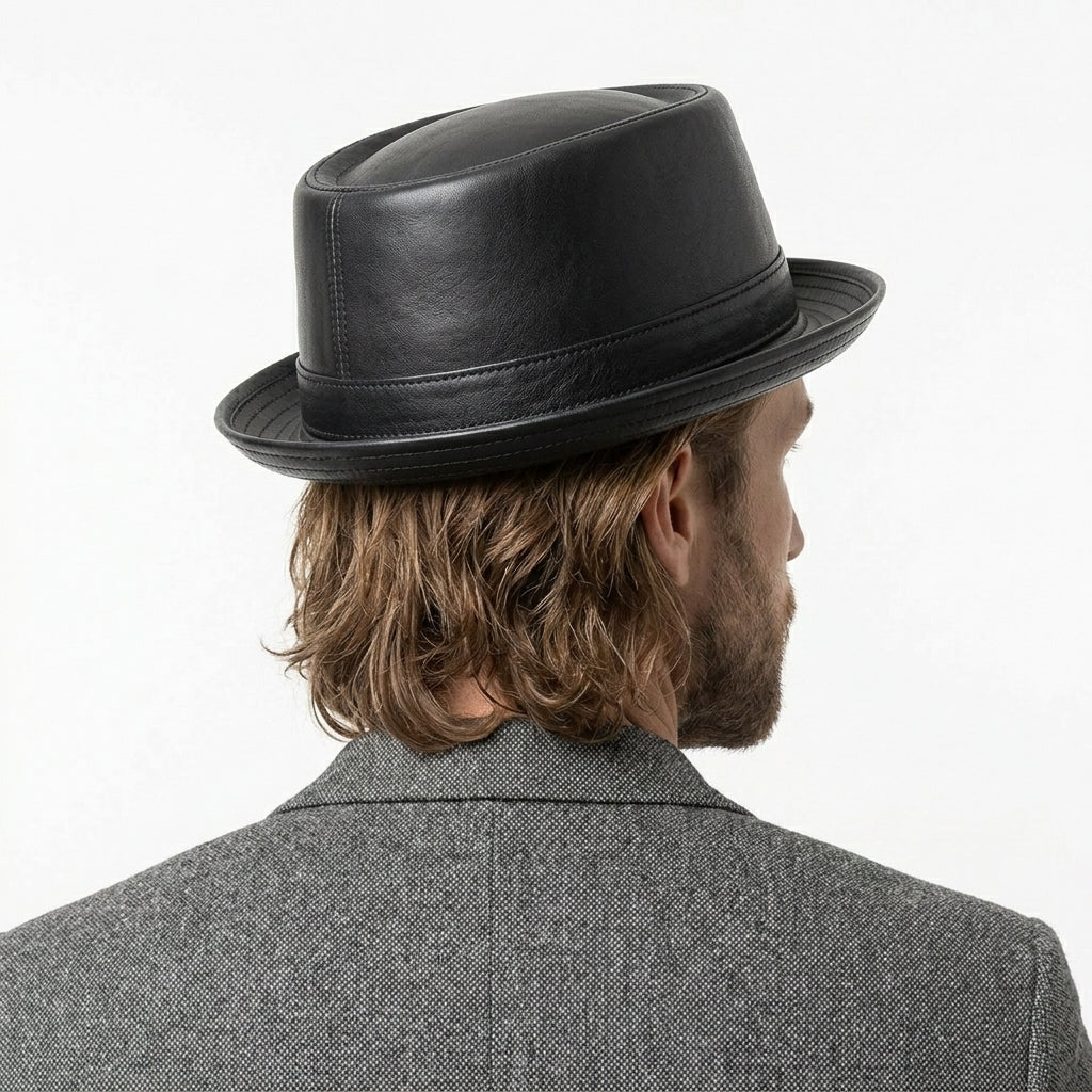 Men's Classic Faux Leather Pork Pie Hat – Black