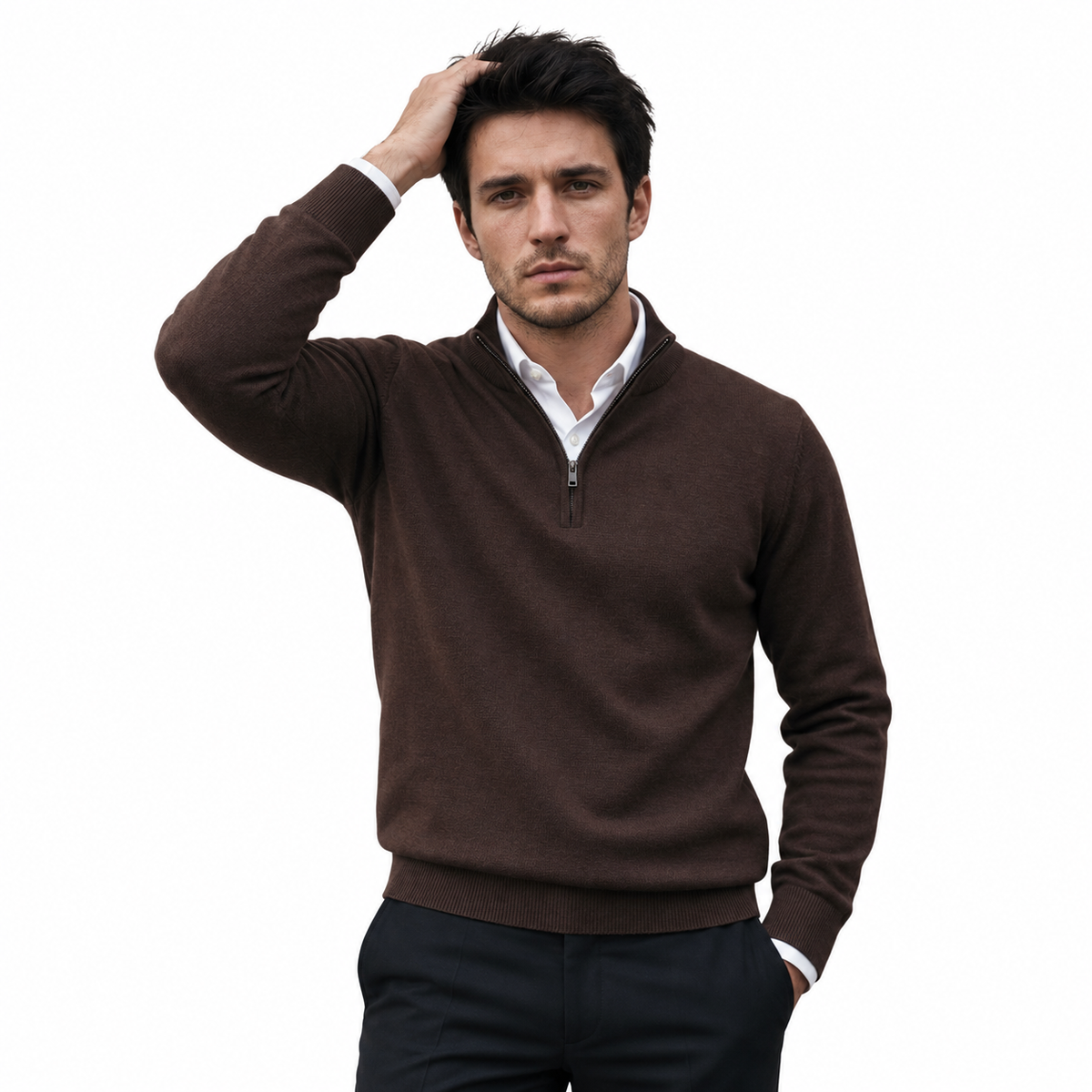 Lazy Crazy London Men's Quarter Zip Jumper - Dark Brown