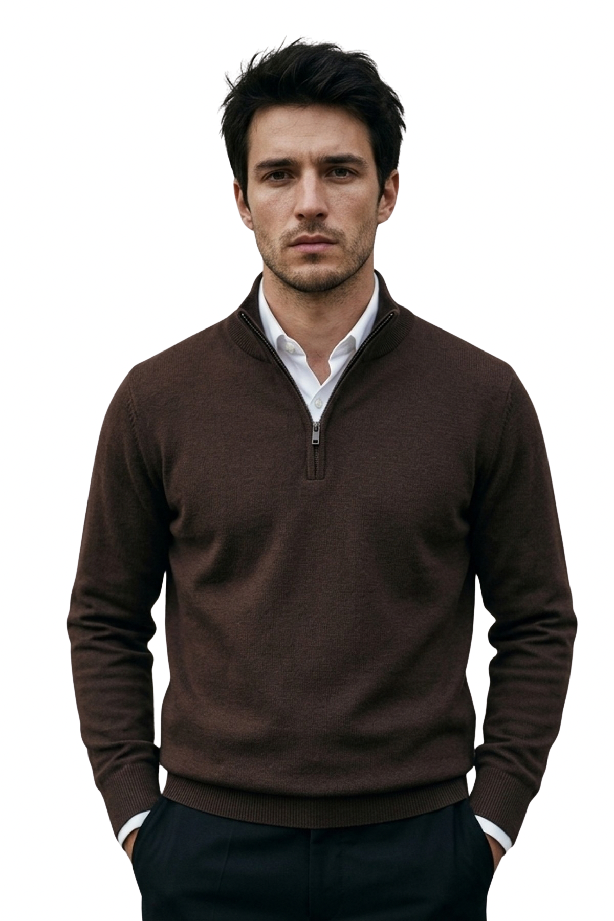 Lazy Crazy London Men's Quarter Zip Jumper - Dark Brown